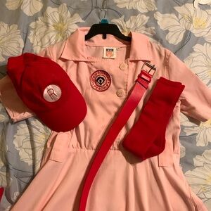 🍑 Rockford Peaches Pink Baseball Costume with Belt, Cap, Long Socks